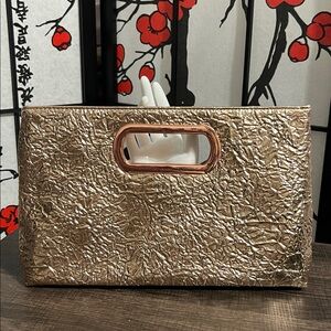 JNB Rose Gold Metallic Crinkle Handle Clutch - Women's Bag
